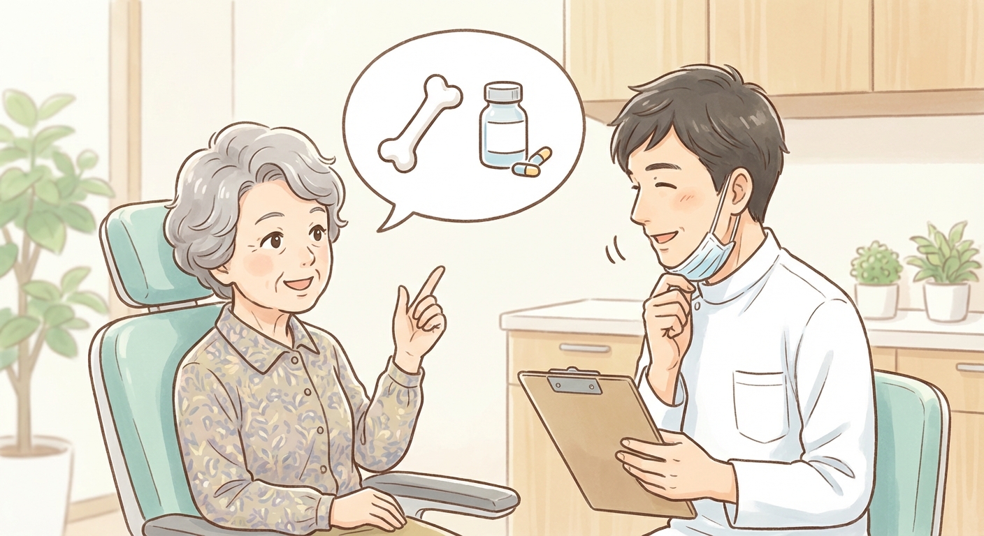 歯科医に骨のお薬を伝える場面